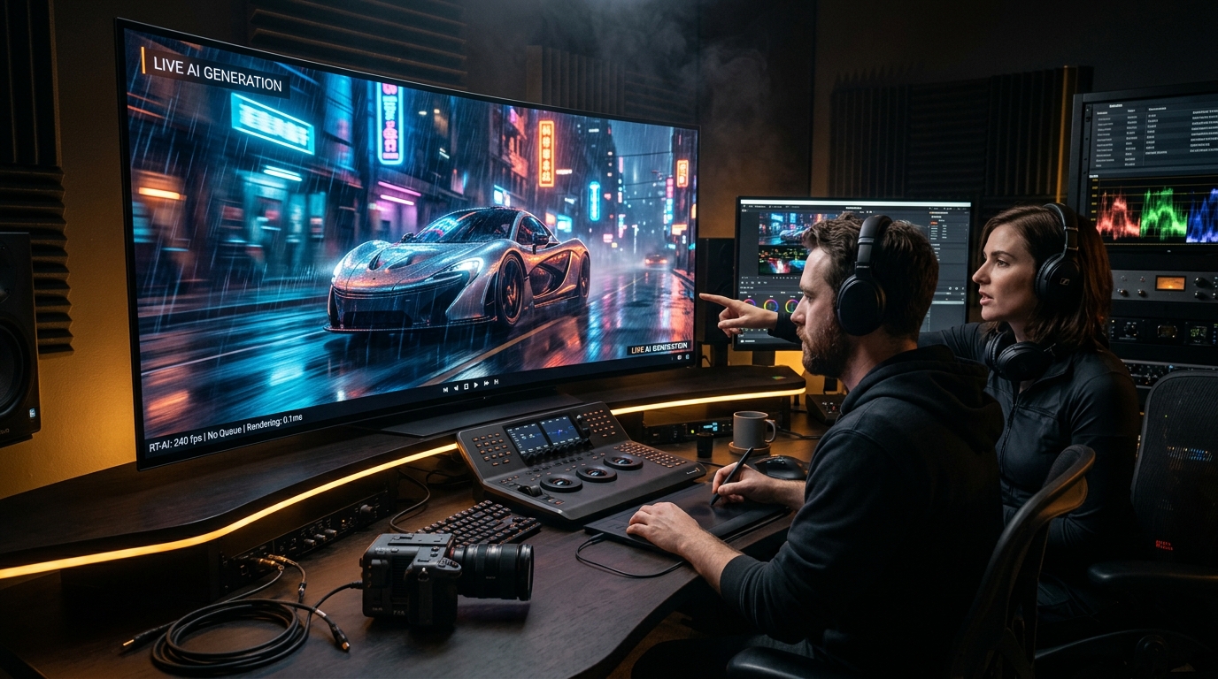 Interaktive KI-Videoregie-Suite mit volumetrischem Rendering in Echtzeit auf einem OLED-Monitor